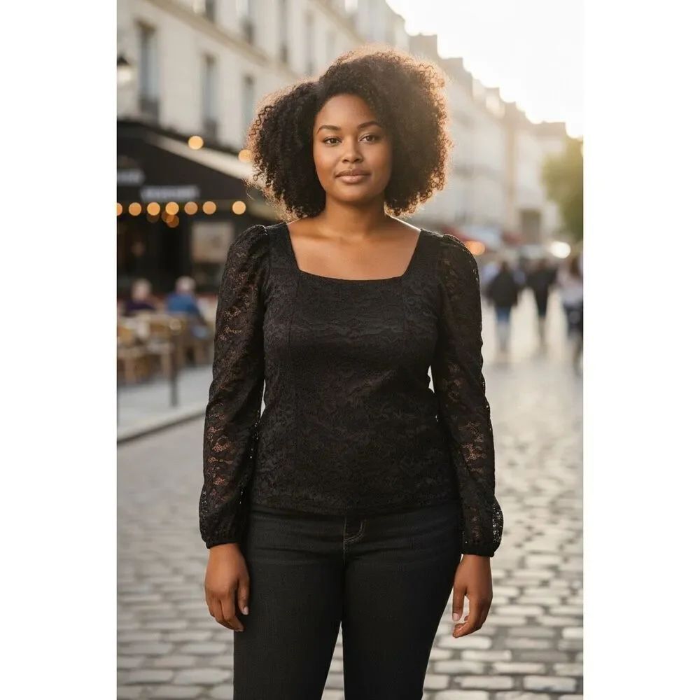 Torrid lace square neck long sleeve top-black plus size-Torrid size 2